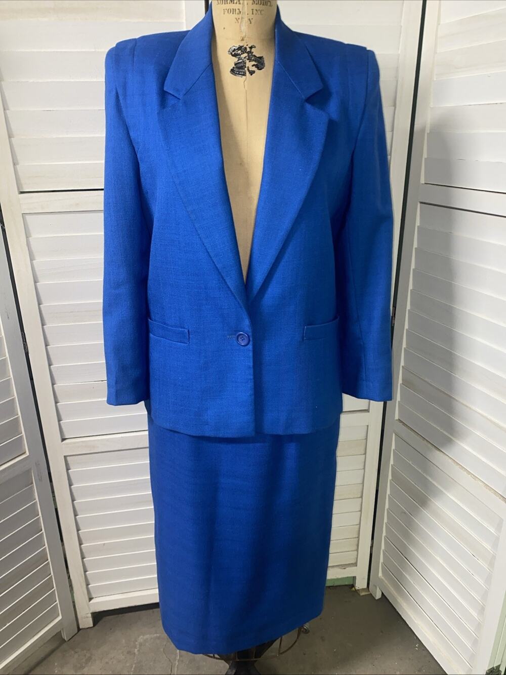 80s Peabody House 2 Piece Pencil Skirt Blazer Suit Women’s Sz 7/8 Blue Lined